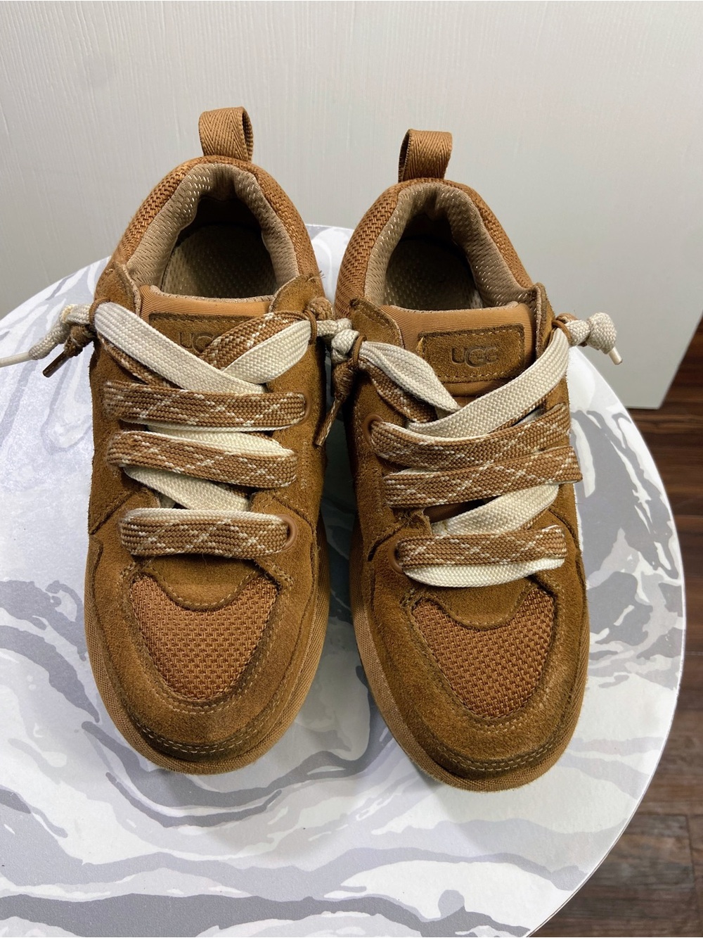 UGG Chestnut Brown Suede & Mesh Sneakers with Cream Laces